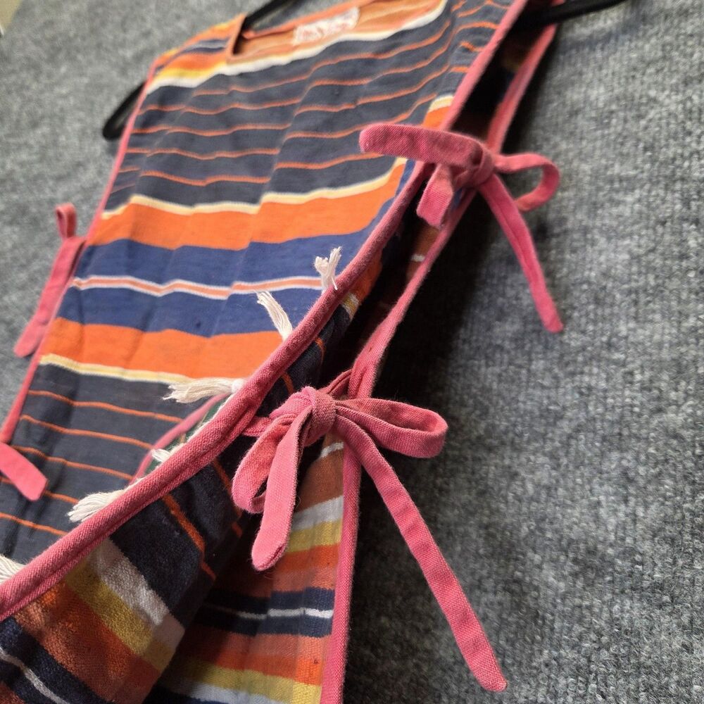 Handmade Multicolor Striped Kitchen Apron with Pink Trim - Picture 2 of 11